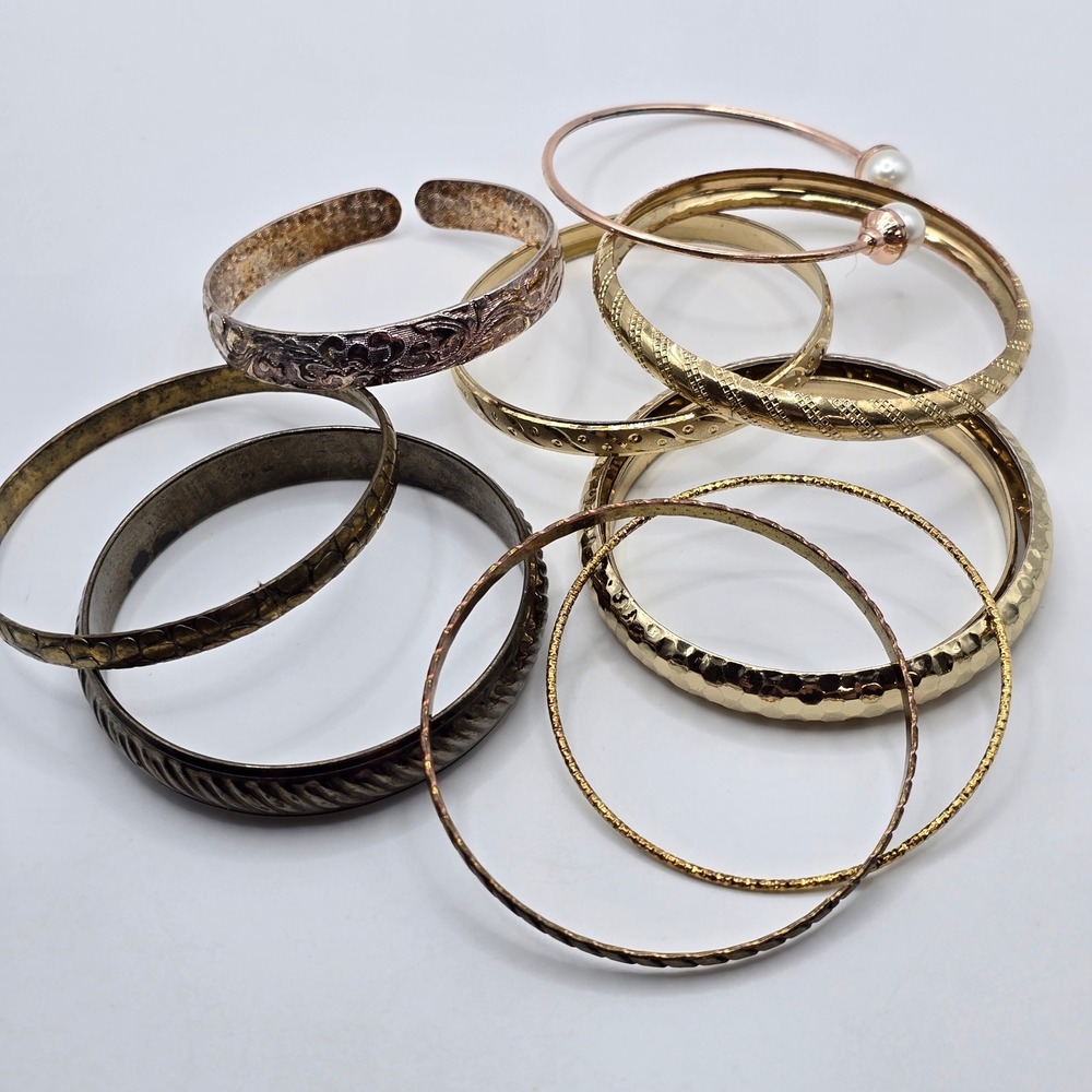 Bangle Bracelet Lot Womens Gold Silver Tone Textured 10 Piece Set‎